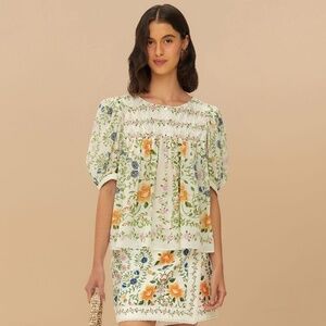Farm Rio Off-White Folk Floral Mini Skirt